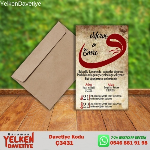 1000 Adet Çaycuma Zarflı Davetiye Modeli