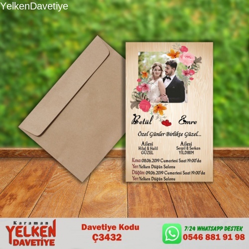 1000 Adet Çaycuma Zarflı Davetiye Modeli