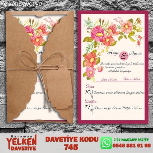 1000 Adet Burgu Kraft Zarflı Davetiye Modeli