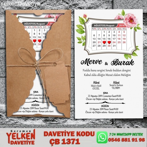 1000 Adet Burgu Kraft Zarflı Davetiye Modeli