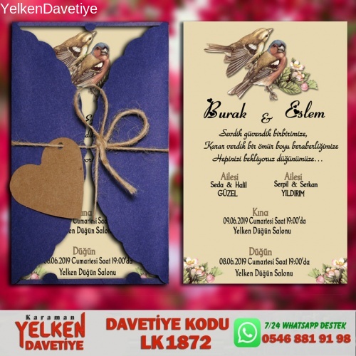 1000 Adet Lacivert Burgu Davetiye Modeli