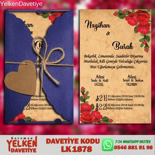 1000 Adet Lacivert Burgu Davetiye Modeli