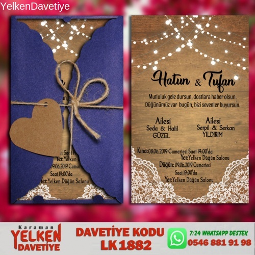 1000 Adet Lacivert Burgu Davetiye Modeli