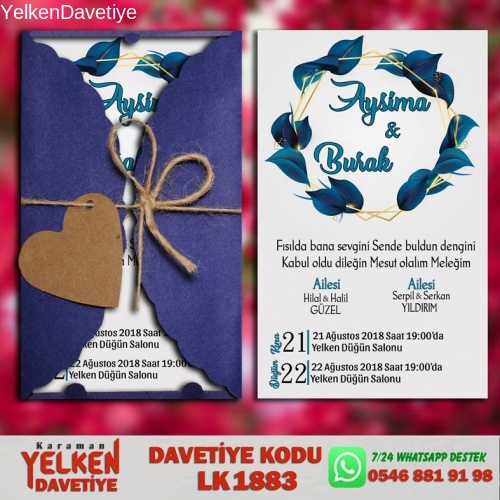 1000 Adet Lacivert Burgu Davetiye Modeli