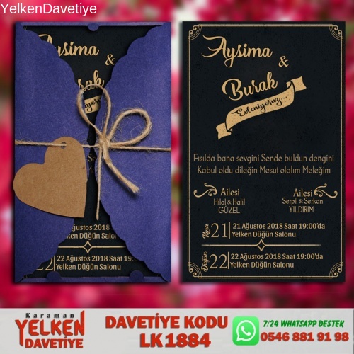 1000 Adet Lacivert Burgu Davetiye Modeli