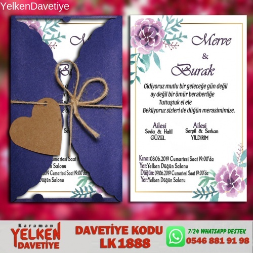 1000 Adet Lacivert Burgu Davetiye Modeli