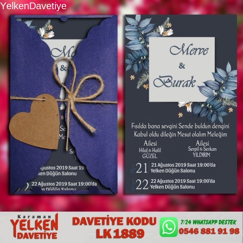 1000 Adet Lacivert Burgu Davetiye Modeli
