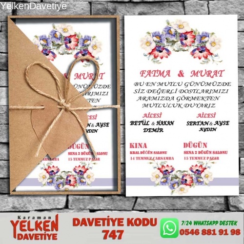 1000 Adet Üçgen Kraft Zarflı Davetiye Modeli