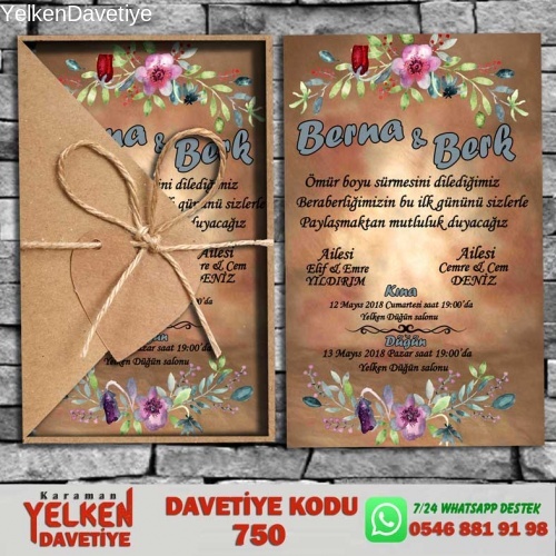 1000 Adet Üçgen Kraft Zarflı Davetiye Modeli