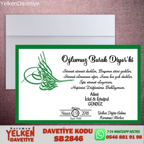 Beyaz Zarflı Sünnet Davetiyesi