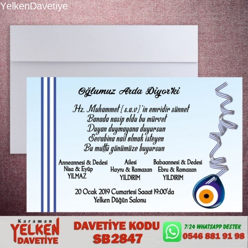 Beyaz Zarflı Sünnet Davetiyesi