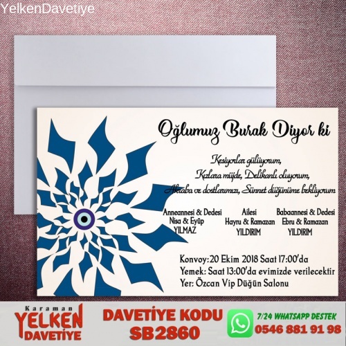 Beyaz Zarflı Sünnet Davetiyesi