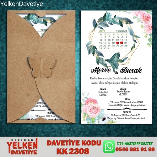 1000 Adet Kelebek Kraft Zarflı Davetiye Modeli