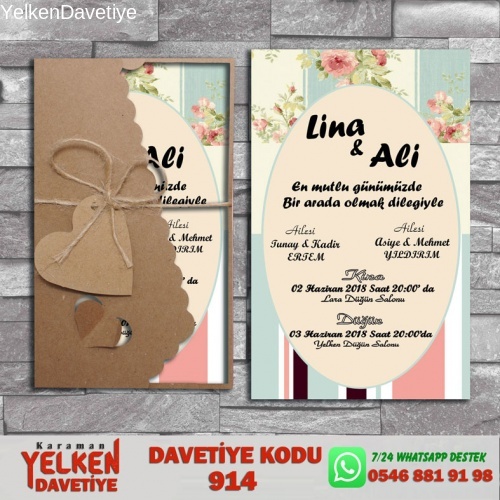 1000 Adet Flower Kraft Zarflı Davetiye Modeli