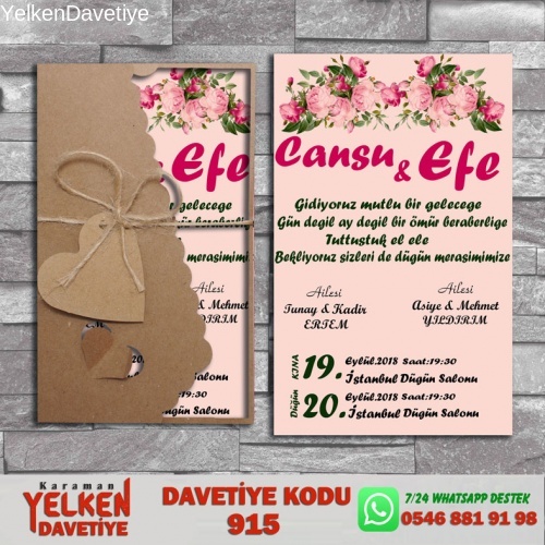 1000 Adet Flower Kraft Zarflı Davetiye Modeli