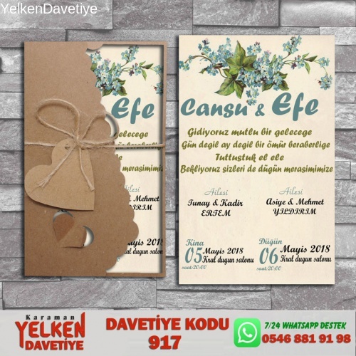 1000 Adet Flower Kraft Zarflı Davetiye Modeli