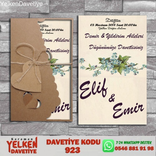 1000 Adet Flower Kraft Zarflı Davetiye Modeli