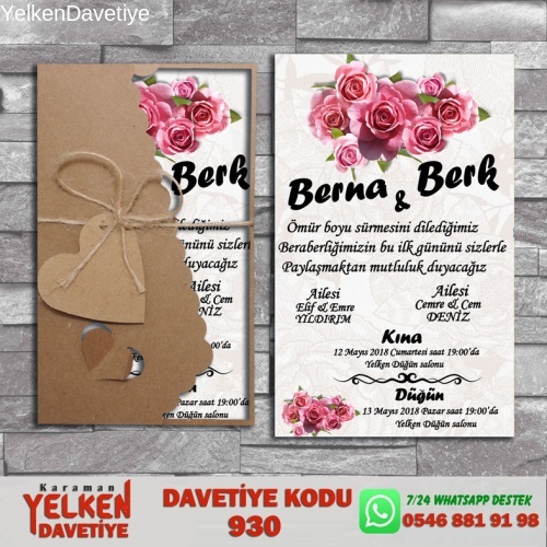 1000 Adet Flower Kraft Zarflı Davetiye Modeli