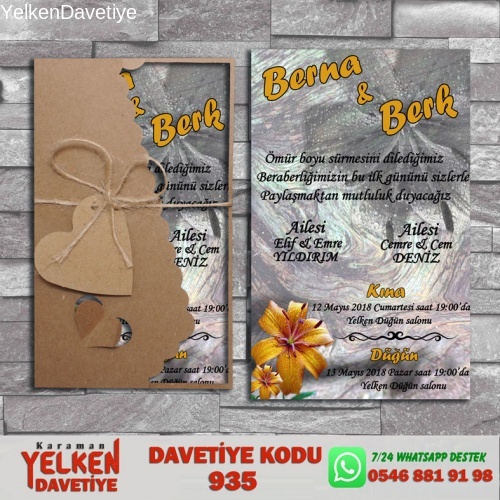 1000 Adet Flower Kraft Zarflı Davetiye Modeli