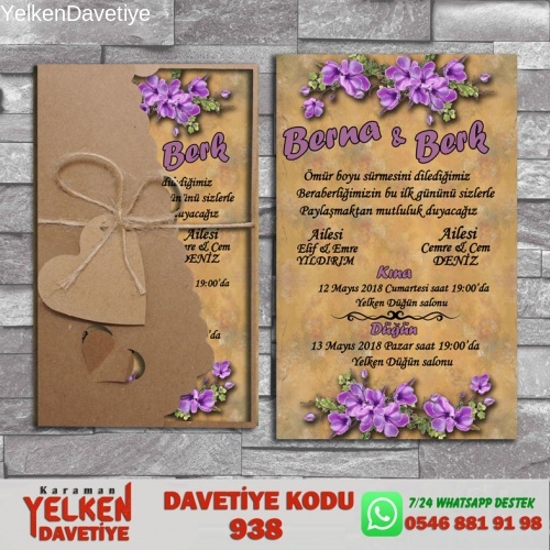 1000 Adet Flower Kraft Zarflı Davetiye Modeli