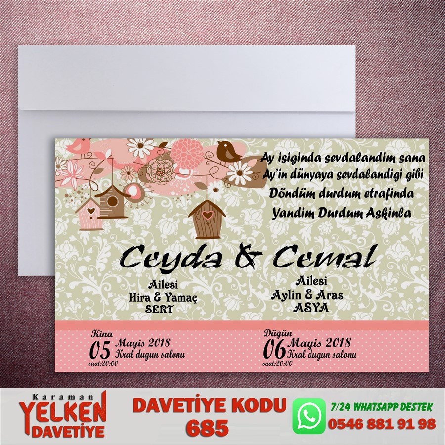 685 Beyaz Zarflı Davetiye - 685 - Görsel 1