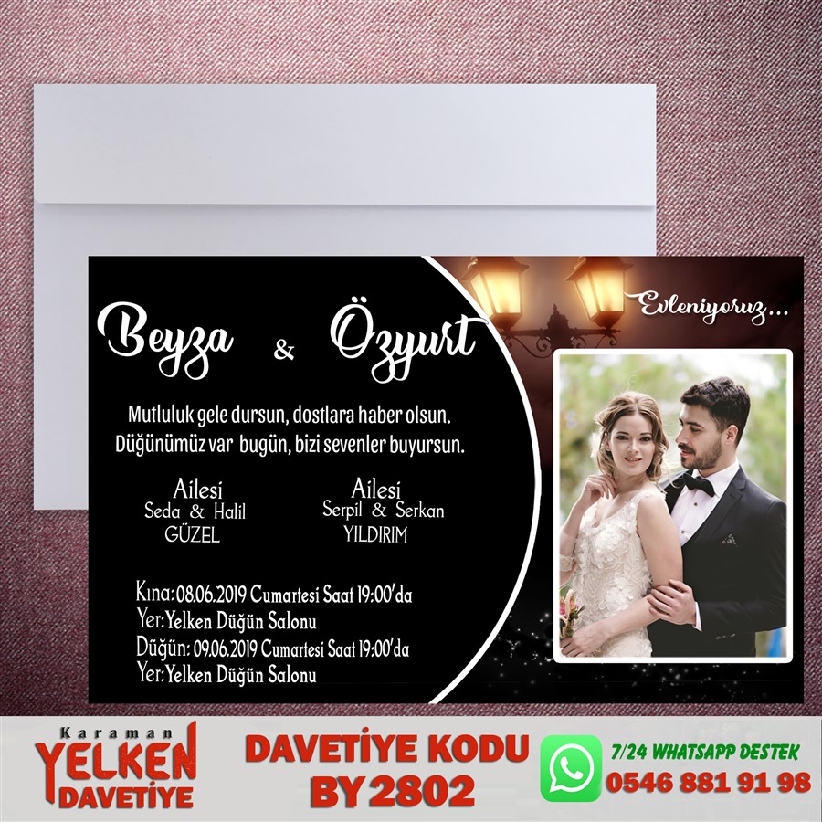 BY 2802 Beyaz Zarflı Davetiye - BY2802 - Görsel 1