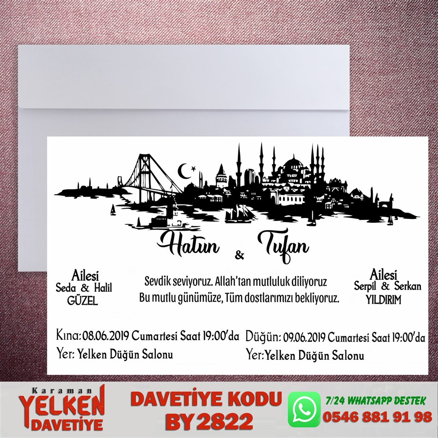 BY 2822 Beyaz Zarflı Davetiye - BY2822 - Görsel 1