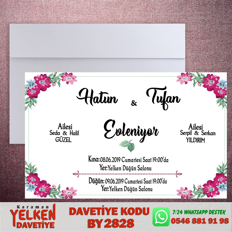 BY 2828 Beyaz Zarflı Davetiye - BY2828 - Görsel 1