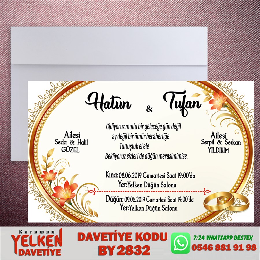 BY 2832 Beyaz Zarflı Davetiye - BY2832 - Görsel 1