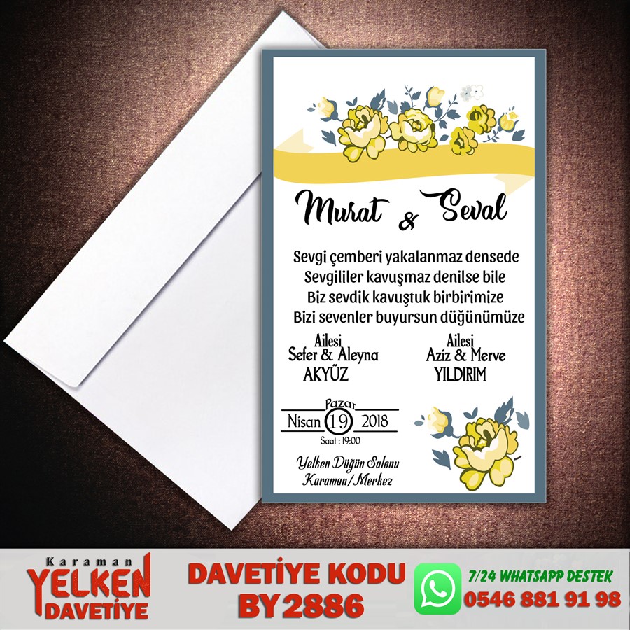 BY 2886 Beyaz Zarflı Davetiye - BY2886 - Görsel 1