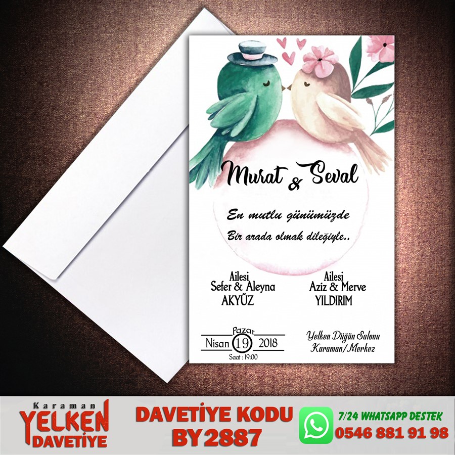 BY 2887 Beyaz Zarflı Davetiye - BY2887 - Görsel 1