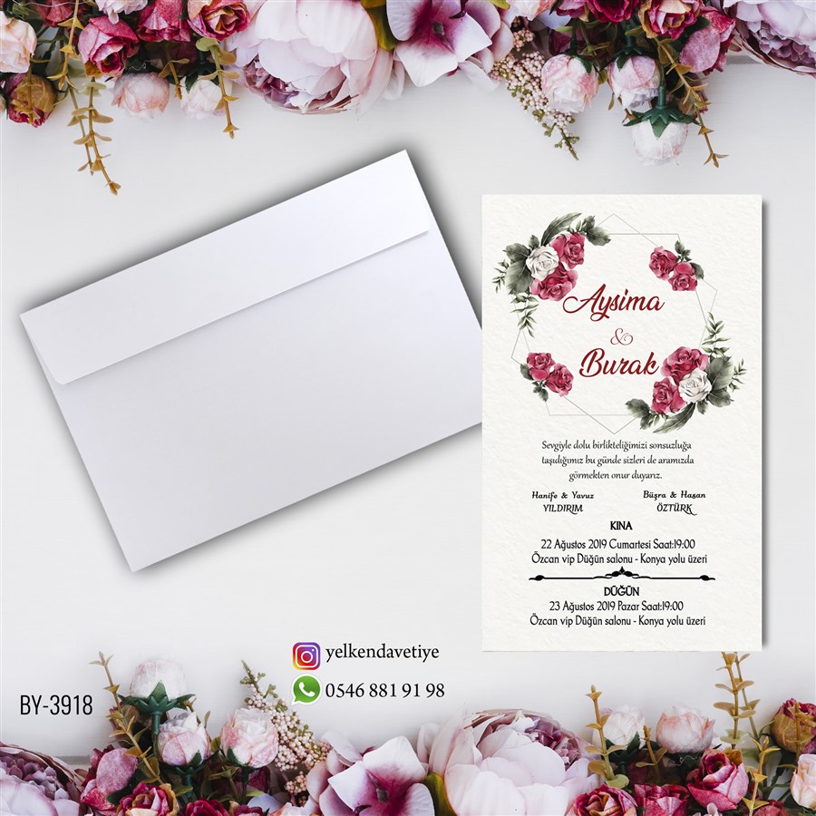 BY3918 Beyaz Zarflı Davetiye - BY3918 - Görsel 1